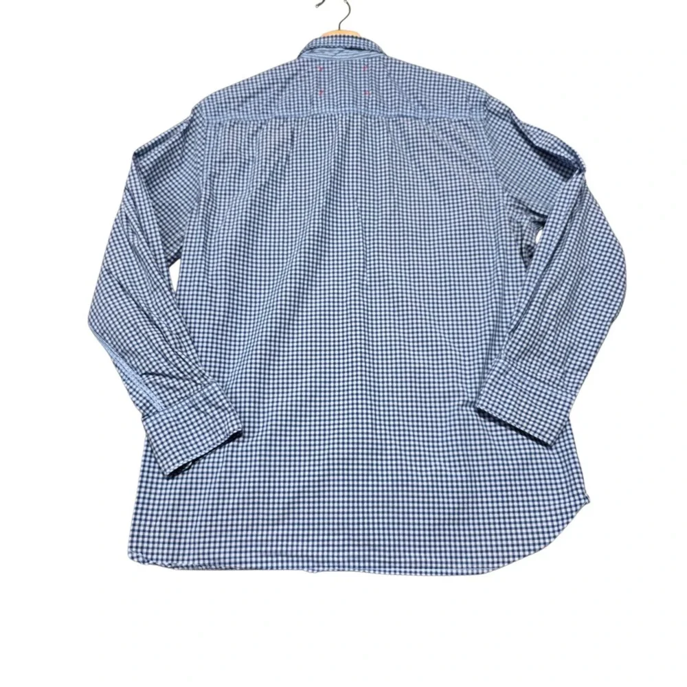 Robert Graham Button Down Mens Large Blue Gingham Plaid Long‎ Sleeve Shirt